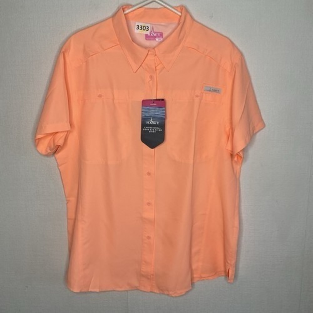 NWT Habit‎ UPF40+ Orange Vented Short Sleeve Button Up Shirt Women 2XL Indonesia